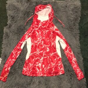 Women's Red and White Hooded Jacket